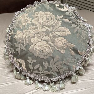 Floral Round Pillow - Green and Cream